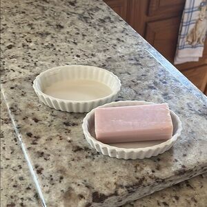 White Ceramic Dish Set/  soap or trinket dish made by Hall